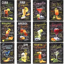 Cocktail  Blechschild 20x30cm  Rezepte Mixgetränke Bar Partykeller Wand Deko