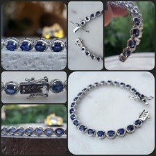  ARMBAND -925/-SILBER rhodiniert mit SAMBIA SAPHIR -Edelstein -19cm Länge-ca.16g