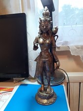 Asien Life Style Grüne Tara Buddha Figur versilbert Statue Tibet China Skulptur