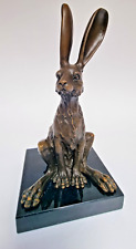 Bronzeskulptur Sitzender Hase, Feldhase, Bronze Statue