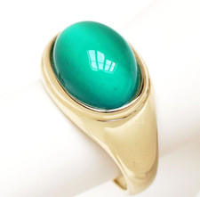 Goldring 9 Karat 375 Gold Gelbgold grüner Stein Katzenauge 5,83g Damenring Gr 59