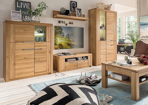 Massivholz wohnwand 4teilig - wohnwand,