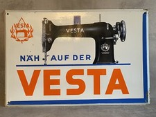 Vesta Emailschild um 1950 Nähmaschine Reklame Schild Werbung Schneider Maschine 