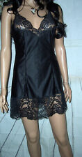 Aufreizendes Vintage Glanz Satin Spitzen Negligee Gr. 40 schwarz Unterkleid (r77