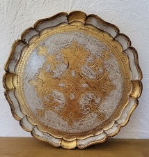 Alt Italy echt Florentiner Tablett Shabby Weiß Rund Ø 35cm