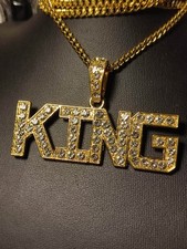 Herren Halskette KING in Gold Rapper Hip Hop Punk DJ Bling Bling sehr auffällig