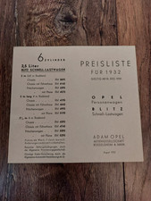 Original preisliste opel von - opel,