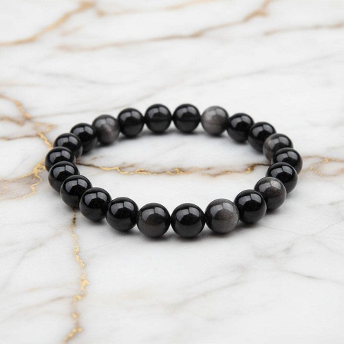 Silber obsidian kugelarmband - silber,