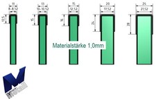 Einfassprofil U-Profil 1,0mm für Glasbrüstung ESG und VSG Glas 8 bis 21,52 mm.