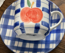 * Vintage IKEA 90er Jahre * blau-weiß * 15 Teile Kaffeeservice * KARO * Apfel *