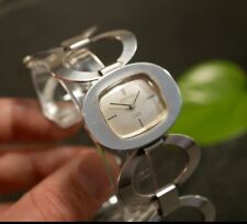 Elegante 835 Silber Uhr Nostrana Handaufzug Space Age 70er Ovale Glieder Breit