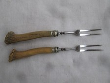 Besteck - 2x Fleischgabel klein mit Hirschhorn Griff - Rehbock - Spießer