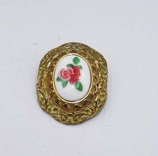 Porzellan Brosche Vintage Rose Blume Gemme mit goldener Anstecknadel