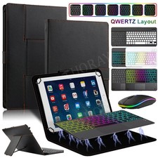 Für 9.7"-11" Universal Android iPad Tablet QWERTZ Bluetooth Tastatur Maus Hülle