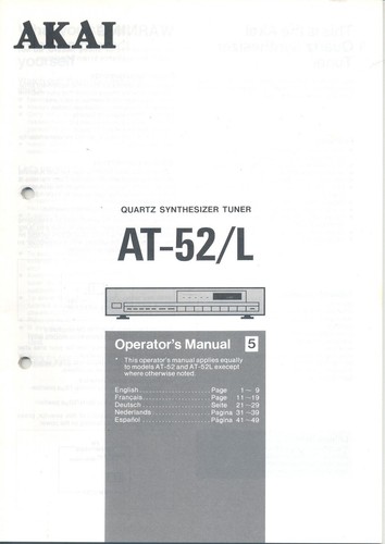 Betriebsanleitung akai 52 - betriebsanleitung,