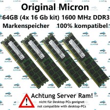 64 GB 4x 16 GB RDIMM ECC DDR3-1600 NEC Express5800 R120e-1E R120e-2E Server RAM