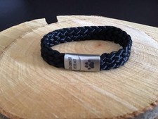 „Pfote u. Spruch “ Segelseil-Armband mit graviertem Edelstahl-Magnetverschluss