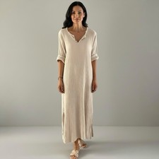 Musselin Kleid Maxi Lang Beige