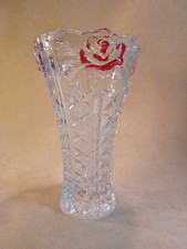 Bleikristall - Vase - Rosenmuster - rot