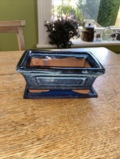 Bonsai Topf und Schale traditionell glasierte Keramik blau