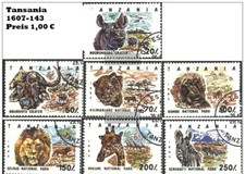 Nashorn Zebra Raubkatzen Giraffe Satz Tansania 1607-13