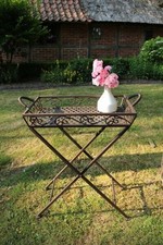 Klapptisch aus Metall mit abnehmbaren Tablett - Garten Beistelltisch Gartentisch