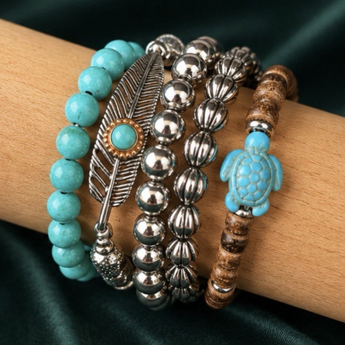5er boho armband set - boho, türkis