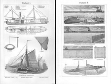 Fischerei I-II Aalreuse Flundernetz Treibnetz Senknetz Hamen Fisch Stich v. 1906