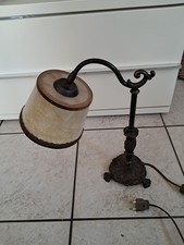 Tischlampe Vintage Permanentleder Beige Lampenschirm  Messing H - 38 cm