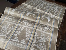 Dunkles  Leinen Damast Handtuch Maiglöckchen  farbige Webkante um 1900