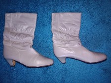 sexy graue Damen Leder Stiefel, 80er, Gr.40,5 (7,5), grau, vintage,weiches Leder