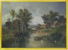 "Personen an weiter Flußlandschaft bei Berlin" Ölgemälde