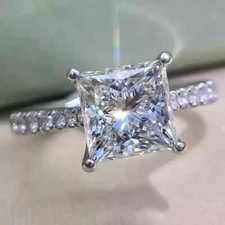 Princess Cut Moissanit Damen 8,00 mm Verlobungsring 14K Weißgold vergoldet