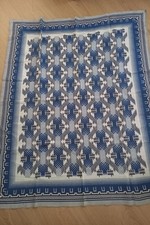 Retro Tischdecke Plaid Ikat-Art-Muster blau/grau / ecru ... 120x150 cm ... neu