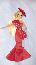 Barbie Kleid + Hut Rot Set Kostüm Mermaid Stil Abendkleid Puppen Kleidung K31