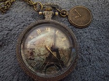 Eiffelturm 3D Quarz Taschenuhr HALSKETTE Farbe Bronze