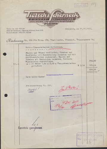 Pössneck rechnung 1955 - pÖssneck,,