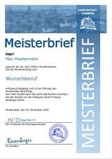 Meisterbrief Meistertitel Meisterurkunde Meisterdiplom Diplom Urkunde - UK-10303