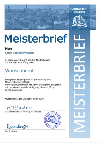 Meisterbrief meistertitel - meisterbrief,