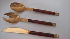  Salatbesteck + Messer Bronze Rosenholzgriffe 3 Teile