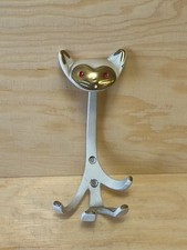 50er Jahre Kleiderhaken Walter Bosse für Herta Baller Katze Messing 