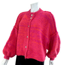 Coco Italy pink meliert Strickjacke Gold Knöpfe Nähte links Pluderarm OS