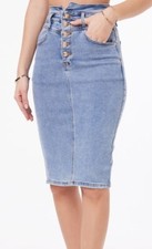 Jeans Rock Damen Mittel Lang