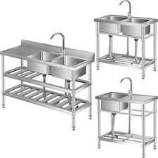 Edelstahl-Spüle, freistehende Nutz Spüle mit Wasserhahn,Rohr,Ablage,Abfluss-Set