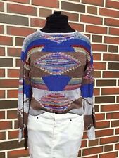VINTAGE Pullover Pulli Oberteil Gr. 36/38 Blau Beige Rot Mehrfarbig Handarbeit 