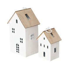 Windlicht Häuschen Holz Metall Laterne Landhaus 2er Set