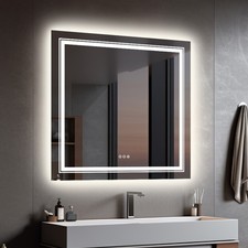 LED Badspiegel 80x80 90x90cm Smart Touch Dimmbar Antibeschlag Front & Backlight