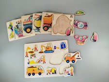Holzpuzzle Set – Fahrzeuge & Baustelle, Lernspiel