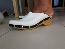 Clogs 39 spitz Holz Leder Niete  "Pascall Alonso" bequem Holzschuh Slipper sexy