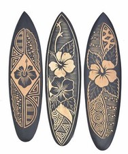 3 Deko Surfboards 60cm aus Holz mit Hibiskus Surfbrett Surfboard 3er Set